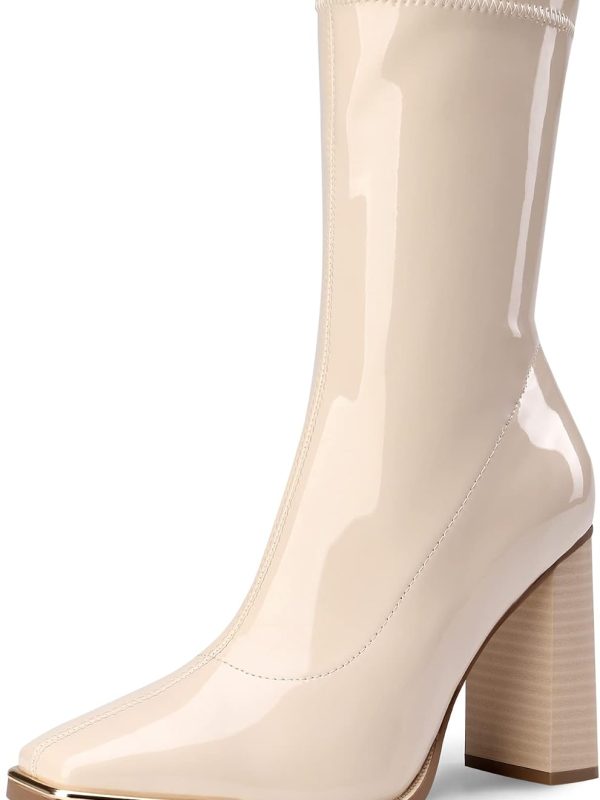 Women's Square-Toe Chunky Heel Mid-Calf Boots