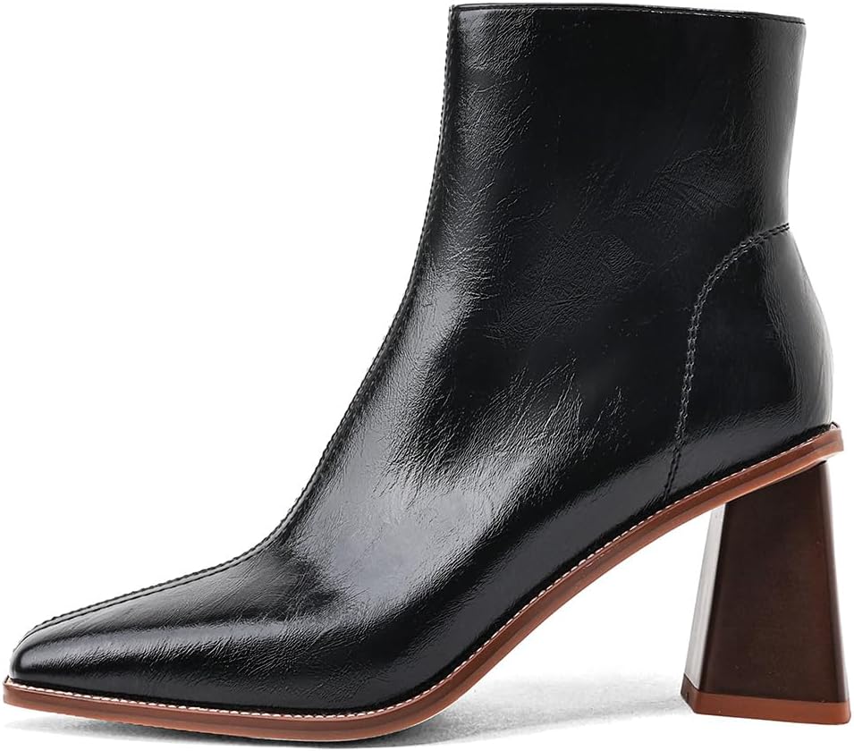 Women's Square-Toe Chunky Mid Heel Ankle Boots