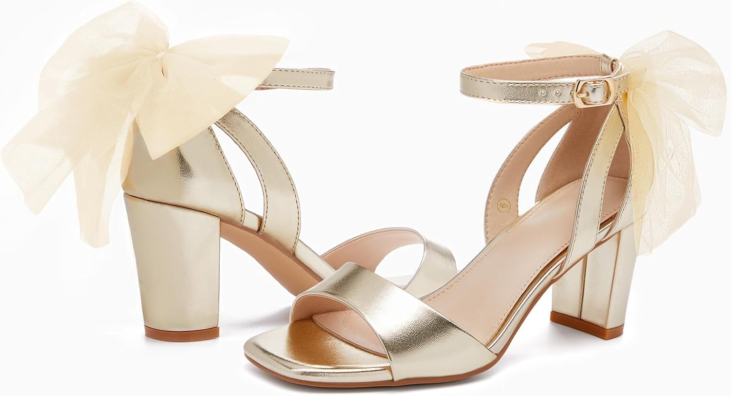 Women's Bow Detail Chunky Heel Satin Ankle Strap Sandals - Image 2