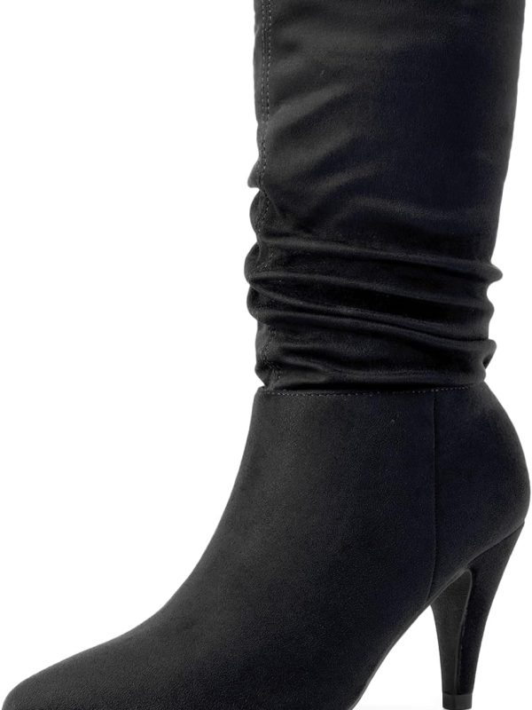 Women's Pointed-Toe Slouchy Mid-Calf High Heel Boots