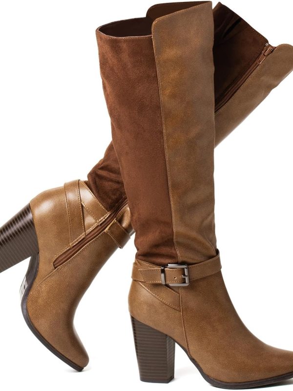 Women's Chunky Heel Knee High Zip-Up Boots