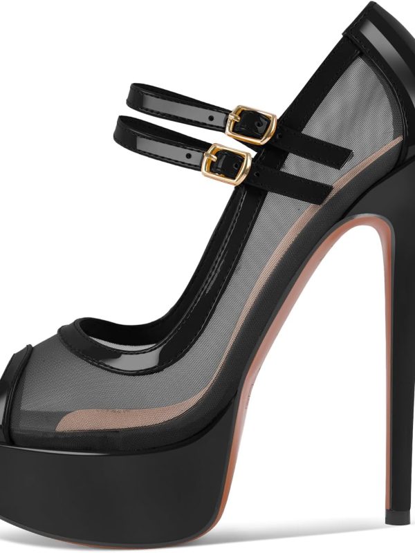 Women's Mesh Ankle Strap Open-Toe Stiletto Sandals