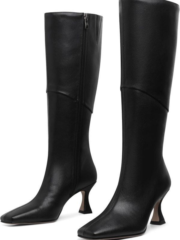 Women's Square-Toe Kitten Heel Knee High Boots