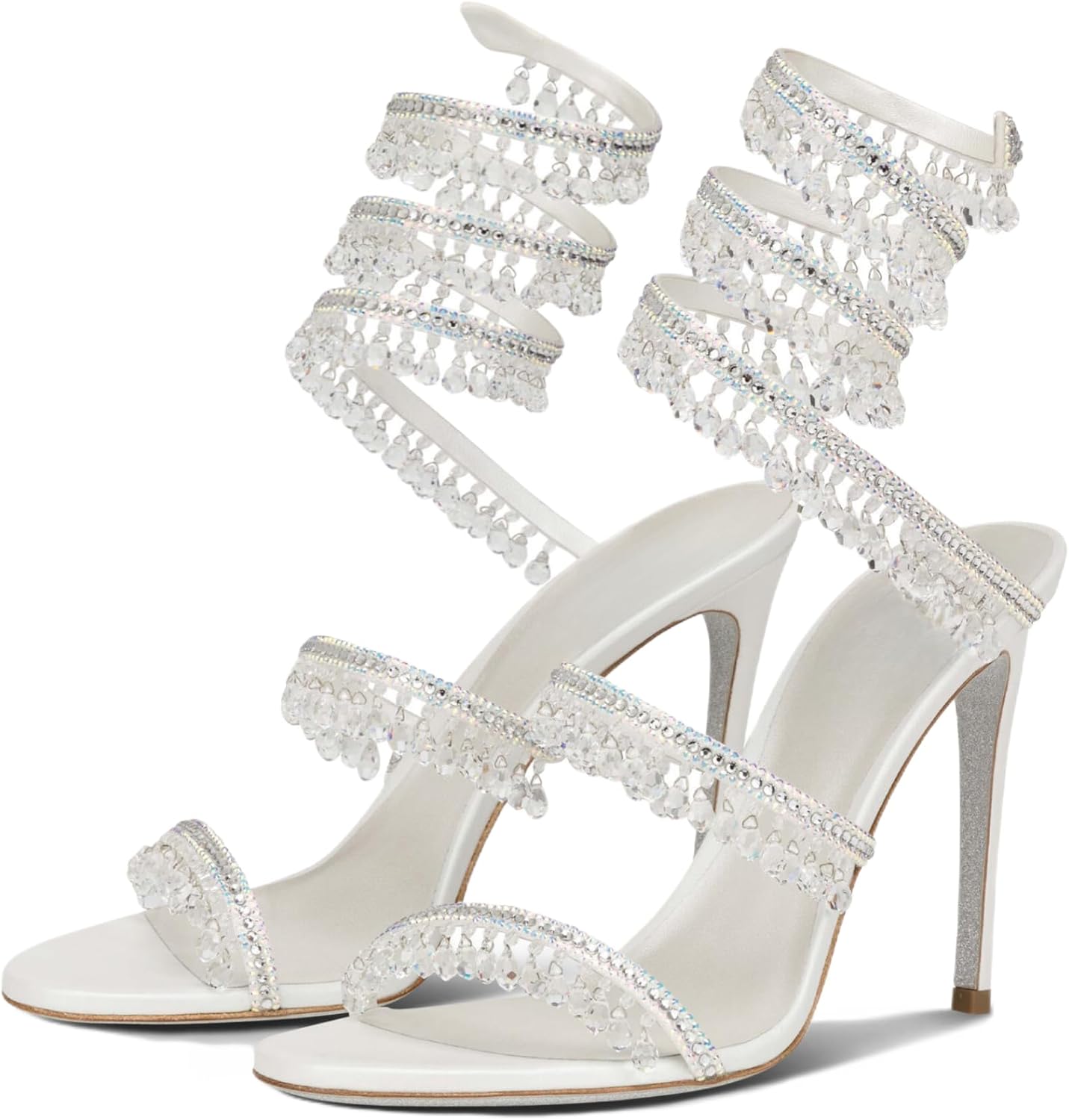 Women's Rhinestone Strappy Lace-Up Open-Toe Stiletto Sandals