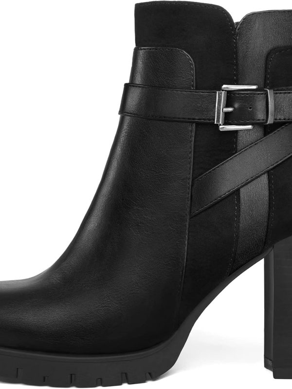 Women's Chunky Heel Ankle Boots with Side Zipper