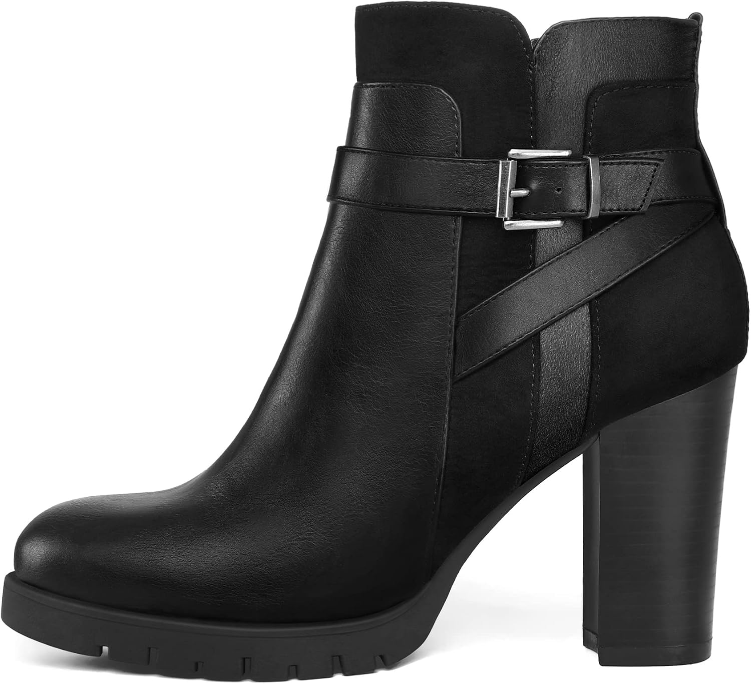 Women's Chunky Heel Ankle Boots with Side Zipper